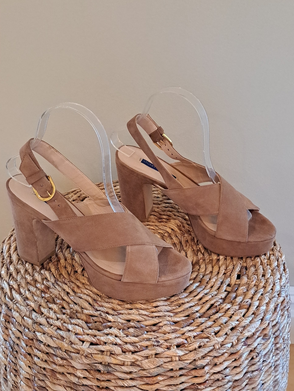 Stuart Weitzman Womens Luxury Jerry Camel Suede Platform Slingback 4.25" Heels 8